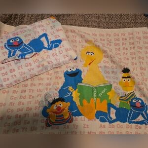 Vintage 80s Sesame Street Twin Flat Sheet Pillow Case ABCs Oscar Big Bird